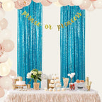 ShinyBeauty Sparkle Backdrop Curtain Aqua 2 Panels Set Sequin Photo Backdrop Turquoise 2FTx8FT Sequin Backdrop Curtain Aqua Blue Pack of 2-1220S