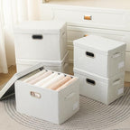 PRANDOM Collapsible Storage Bin with Lid [3-Pack] Fabric Foldable Storage Box Organizer Container Basket Cube with Cover for Home Bedroom Closet Office Beige(15.3x10x9.7)