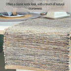 Chardin home Natural Jute Table Runner 13x108 Inch – Vintage Boho Rustic Table Decor – Handwoven Long Table Runner in Natural Jute and Grey – Farmhouse Dining or Console Table Accent