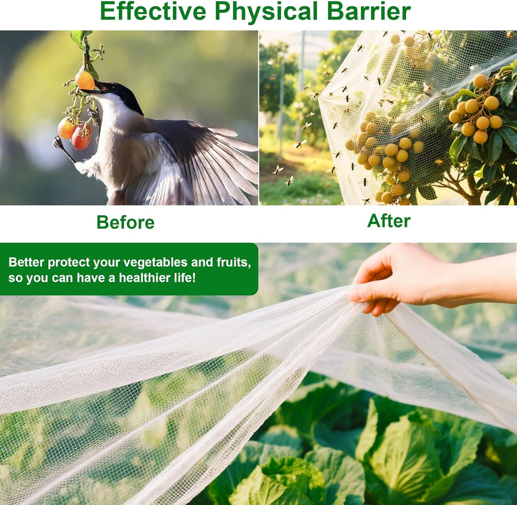 FOTMISHU Garden Netting 10x20FT 2 Packs Ultra Fine Mesh Netting Bird Barrier Protection Vegetable Fruit Tree Bushes Plant Cover for Raised Bed