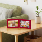 decorUhome Double 6x4 Picture Frame Horizontal, Engineered Wood Bifold Photo Frame with Plexiglass for Tabletop Display, 6x4, Red