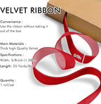 Red Velvet Ribbon 5/8'' 25 Yards for Christmas Tree, Gift Wrapping, Flower Bouquet, Wreath Decorations, Bow Making
