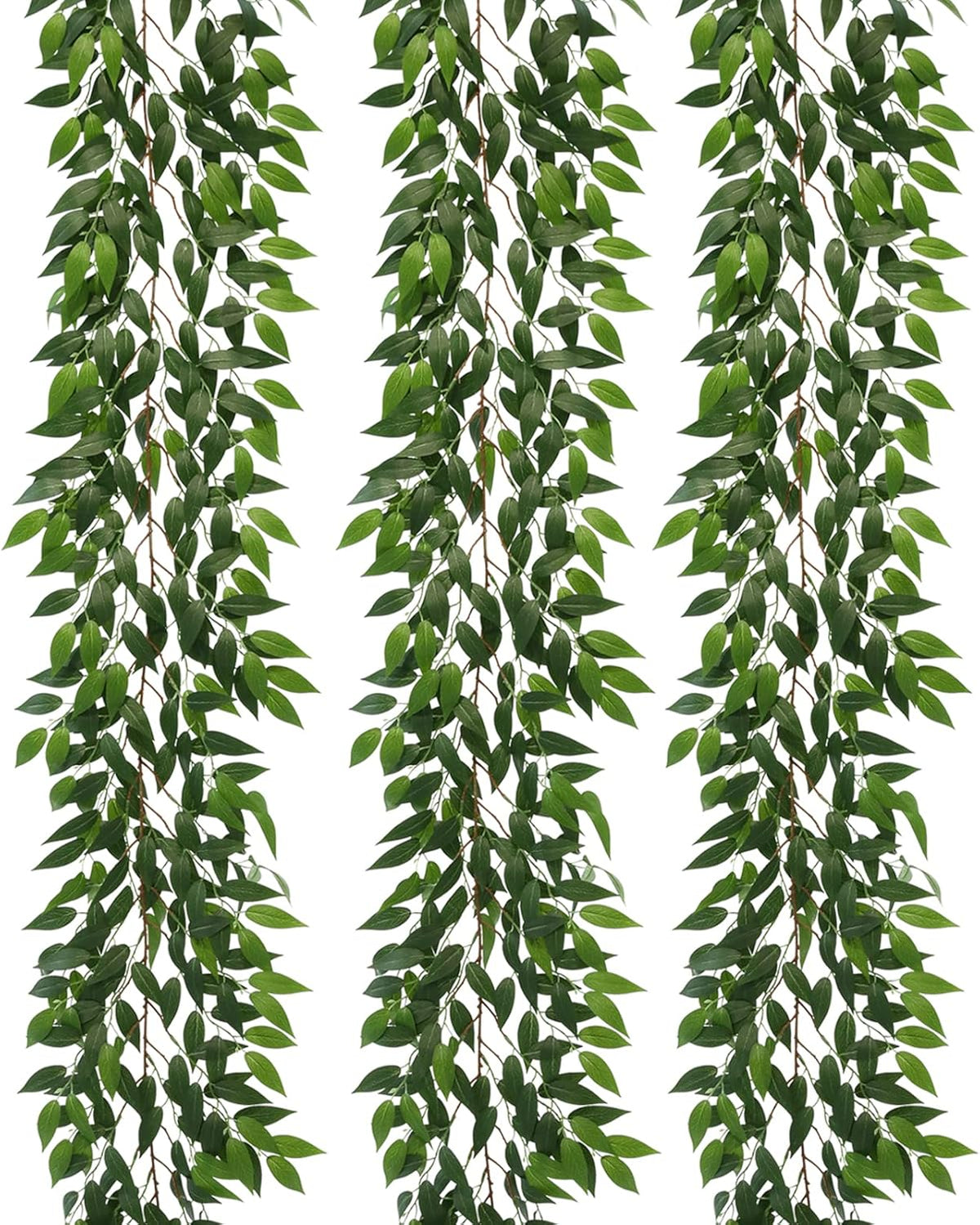 3 Strands Italian Ruscus Artificial Vines, 73" Silk Vine Garland with Green Leaves, Fake Hanging Plants Greenery Decor for Home, Bedroom, Wall, Party, Wedding Decoration