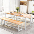 Recaceik Dining Table Set with Bench, 3 Pieces Dining Furniture Set Kitchen Table Set Sturdy Structure Space-Saving Dinette for Kitchen, Dining Room Breakfast Nook, Living Room, Beige
