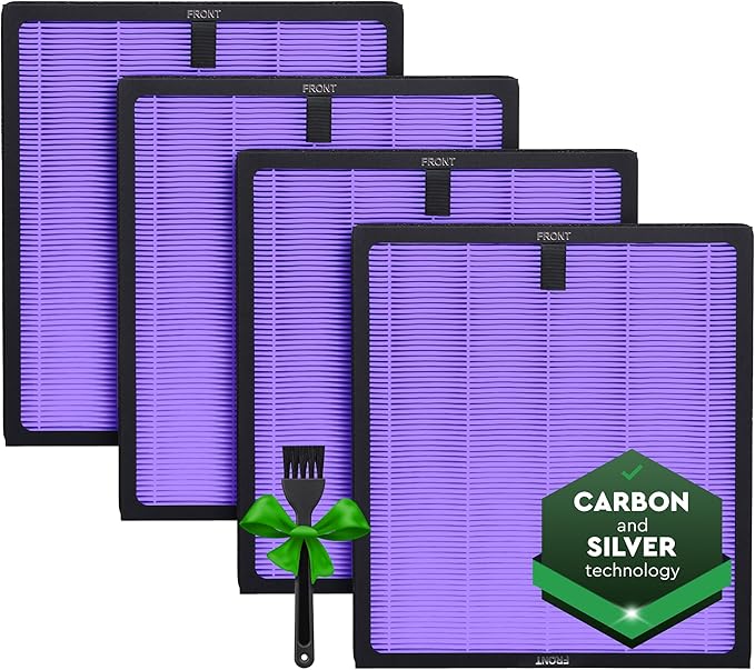 4 Pack Purple HY4866 Replacement Filters – Compatible with MORENTO, WESTHEY, YIOU M1 Air Purifiers – Multi-Layer True HEPA, 4-Stage Filtration, Extended Filter Supply for Home Use