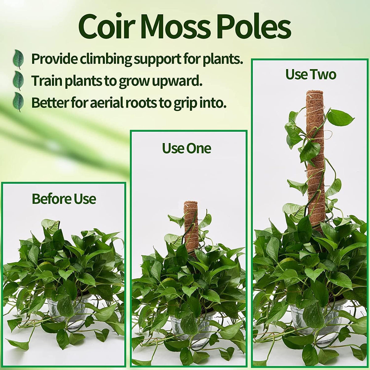 8 Pcs Moss Pole for Plants Monstera, Plant Support Stakes for Indoor Climbing Plants Grow Upwards, with 65ft Twist Ties, 13ft Jute Rope, 6.5ft Hook-and-Loop Strip