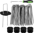 100pcs Garden Stakes Staples+100pcs Gasket, 6Inch 11 Gauge Galvanized Landscape Staples, Lawn Spikes,Heavy Duty Yard Ground Pin for Grass Weed Barrier Sod Fabric,Cover,Fence