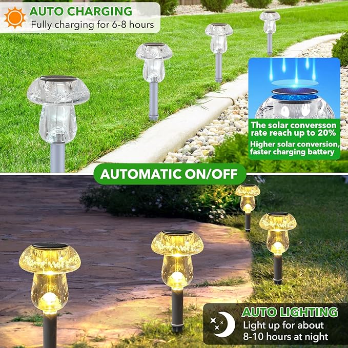 Solar Lights Outdoor, 16 Pack Mushroom Lights Outside Waterproof, Solar Powered LED Lighting for Garden, Yard, Landscape, Path, Pathway, Lawn, Walkway, Driveway, Backyard Decor (Warm White)