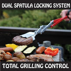 BBQ Croc 3 in 1 Barbecue Tool 26-inch - Extra Light and Super Long Heavy Duty Tongs, Spatula and Grill Scraper (Red) - Longest BBQ Tool Ever!