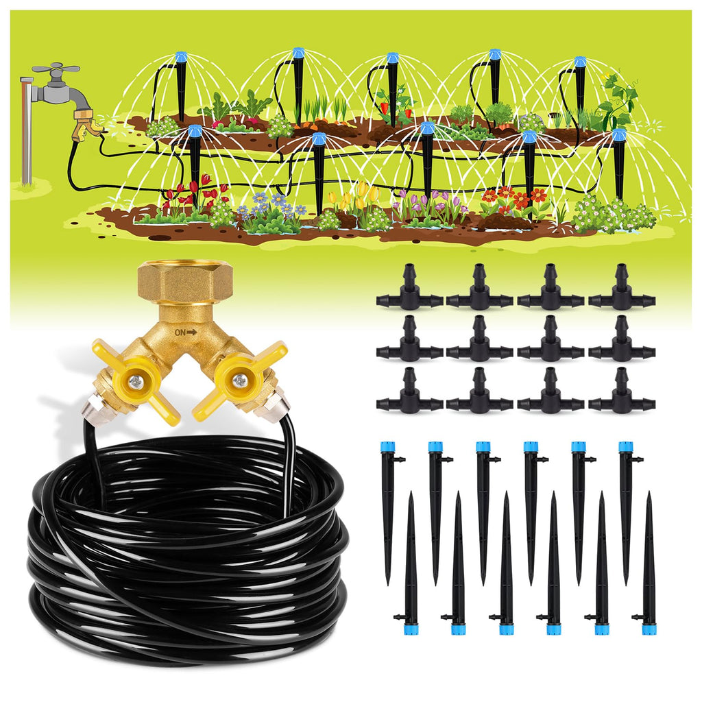 HIRALIY 50ft Drip Irrigation Kit Plant Watering System 8x5mm Blank Distribution Tubing DIY Automatic Irrigation Equipment Set for Garden Greenhouse Flower Bed Patio Lawn