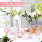 Inbagi Glass Vase, 20 Pcs Set of Small Vintage Flower Vases in Gradient Pink, Decorative Centerpieces for Home, Wedding Table, Christmas Decoration