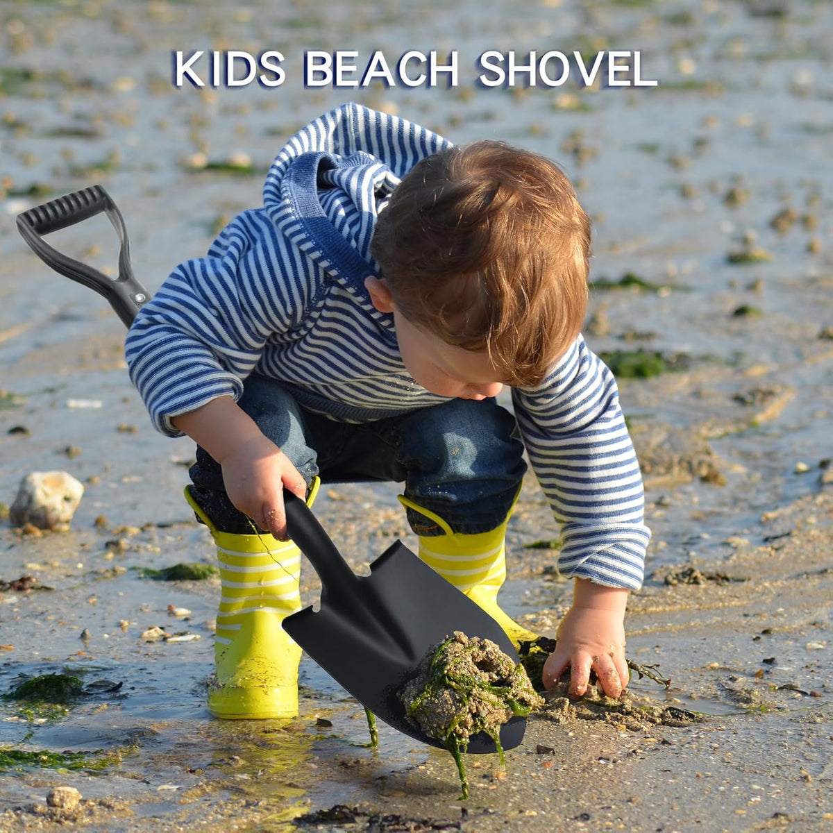 WIKER Kids Shovel,Small Shovels for Digging,Beach Shovels for Kids Heavy Duty,28 Inches,Short Shovel,Metal+Fiberglass,Blue