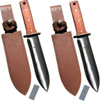 Garden Guru Hori Hori Garden Knife Supreme Set for Weeding, Digging, Pruning, and Cultivating - Stainless Steel Full Tang Blade | Marks for Measuring Planting Depth | Premium Leather Sheath (2 Pack)