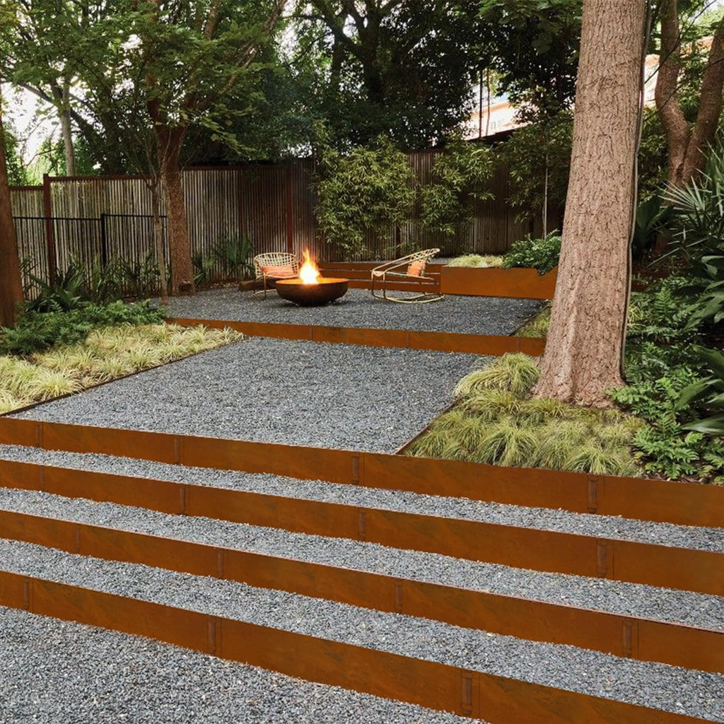Co rten Steel Landscape Edging 10 Inch Tall 6 Packs, Pre-Rusted Metal Garden Edging with 6 Clips and a Pair of Gloves, Steel Edging for Landscaping, Garden