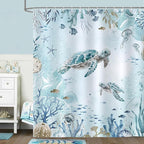 Bonhause Sea Turtle Shower Curtain for Bathroom Teal Blue Ocean Beach Coastal Decorative Bath Curtain 72 x 72 Inch Polyester Fabric Waterproof Bathroom Curtain with 12 Hooks