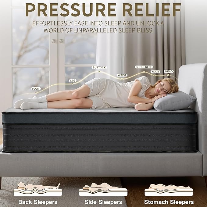Twin Mattress, 10 Inch Twin Size Mattress in a Box, Hybrid Gel Memory Foam Individual Pocket Springs Matress, Breathable and Fiberglass, Medium Firm Feel, Strong Edge Support, Compact Box Delivery