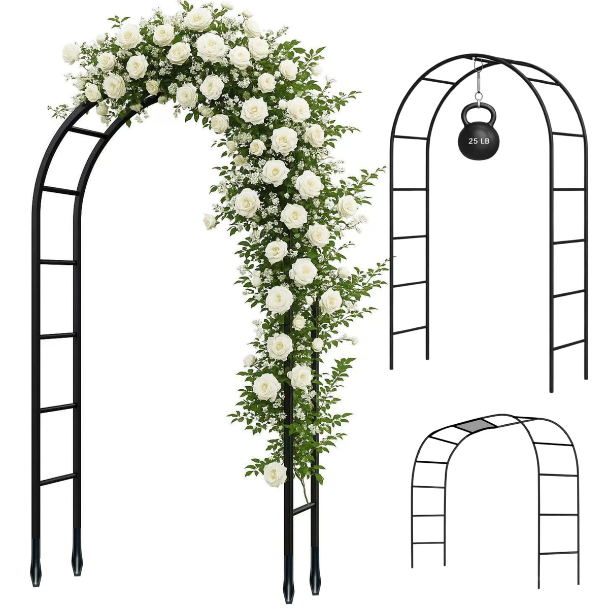 Thickened Tube Garden Arch,7.3ft Heavy-Duty Metal with 16mm Steel Tubes & 0.5mm Thickened Wall, Durable Outdoor Trellis for Climbing Plants,Roses,Garden Party,Ceremony & Decorations (Black)