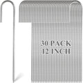 CertBuy 30 Pack Rebar Stakes 12inch, Galvanized Rebar Stakes J Hook, Heavy Duty J Hook Ground Anchors, Curved Steel Support Garden Stake with Chisel Point end for Canopies, Sheds, Swing Sets