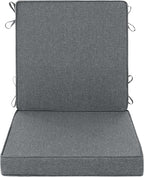 Outdoor Chair Cushions, Water-Resistant & Fade-Resistant, Patio Furniture Lawn Dining Chair Seat Replacement with Mid Back, Ties Zipper, Removable Cover, 18 x 16.5 Inch, Set of 1, Dark Grey
