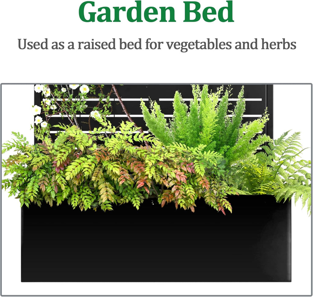 Metal Raised Garden Bed with Trellis, 2 in 1 Trellis with Planter Box & Privacy Screen for Climbing Plants, Vine, Outdoor Standing Flower Beds with Drainage Holes, 35.4"L x 15.7"W x 70.9"H, Black