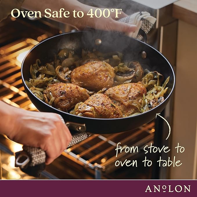 Anolon Advanced Home Hard Anodized Nonstick Deep Frying Pan/Skillet with Lid, 12 Inch, Onyx