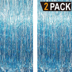 GOER 6.4 ft x 8.2 ft Metallic Tinsel Foil Fringe Curtains,Pack of 2 Party Streamer Backdrop for Birthday,Graduation Decorations and New Year Eve (Light Blue)