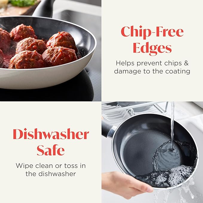 Deco 11” Nonstick Frying Pan Skillet, Made in Italy, Diamond Ceramic PFAS-Free, Dishwasher & Metal Utensil Safe, Durable Gloss Enamel Finish, Stay-Cool Handle, High Walls-Extra Room, Taupe