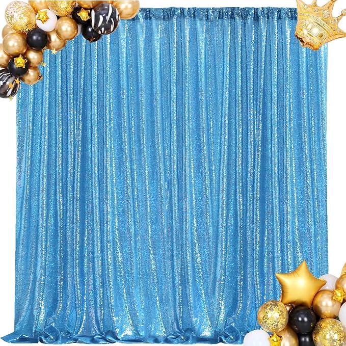 8ft x 8ft Aqua Blue Sequin Backdrop Curtain Sparkle Photo Backdrop for Wedding Birthday Baby Shower Wall Decorations