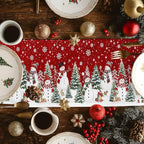 Christmas Snowman Cotton Linen Table Runner for Dining Kitchen, Xmas Tree White Snowflakes Winter Wedding Outdoor Party Tablerunners Decoration, Dresser Scarf Coffee Tablecloth Runners 13x36 Inches