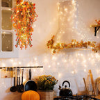 Fall Artificial Flowers - Faux Hanging Plants with Lights for Thanksgiving Indoor/Outdoor Wedding & Garden Party (Salmon)