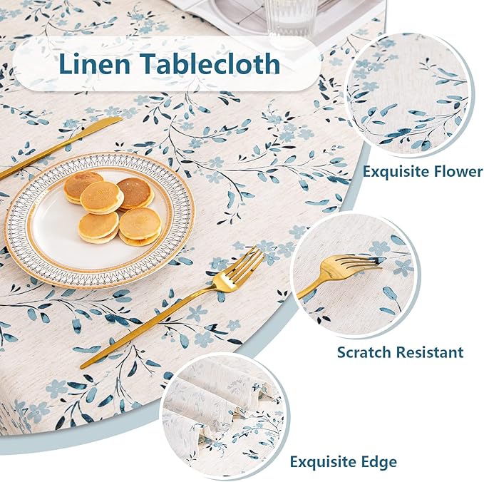 Mysky Home Rectangle Table Cloth 60x102 Inch - Spring Summer Floral Tablecloth, Waterproof Linen Fabric Oblong Table Cloth for Kitchen Dining Tablecloth for 4 Feet Table Blue, Small Blue Flower Design