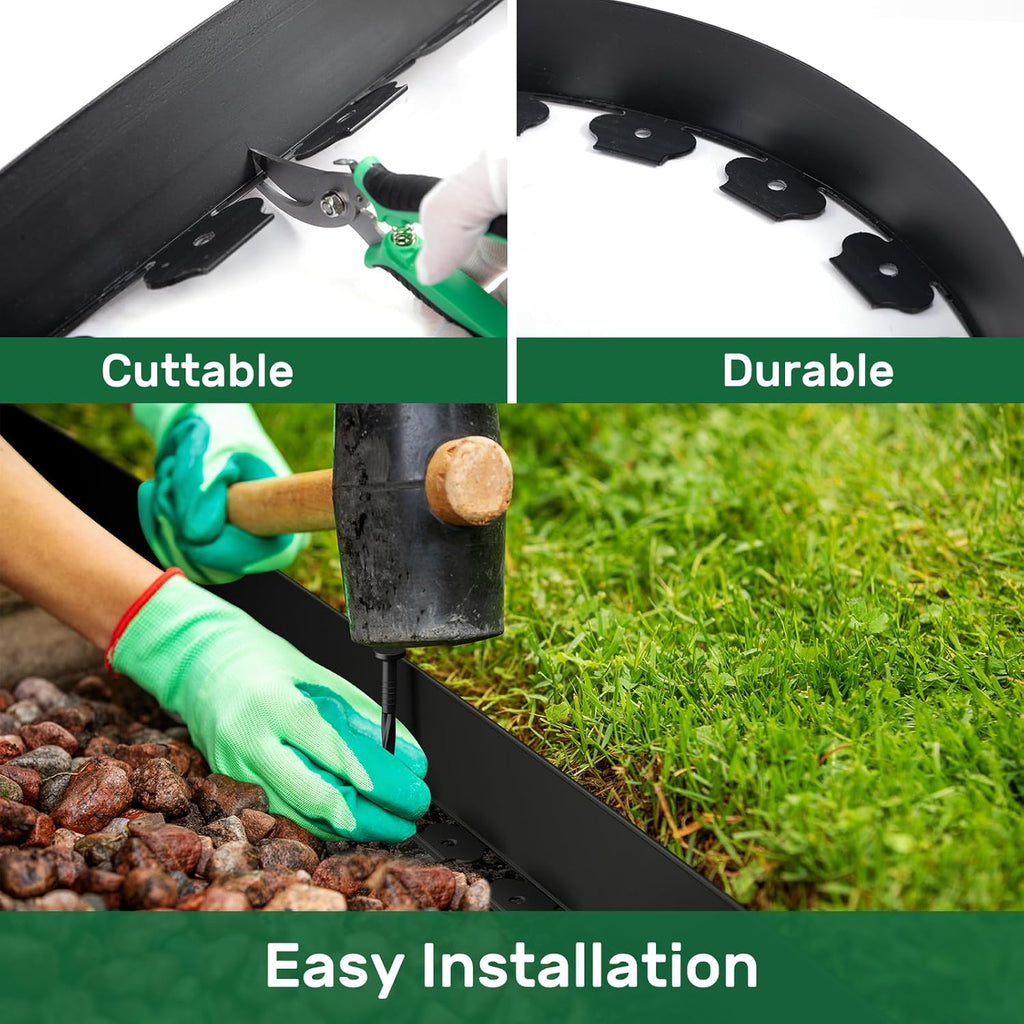 AGTEK Garden Edging 49FT Landscape Edging Kit 3 Inch Height Plastic Garden Border No Dig Lawn Border for Yard Flower Bed with 30 Stakes