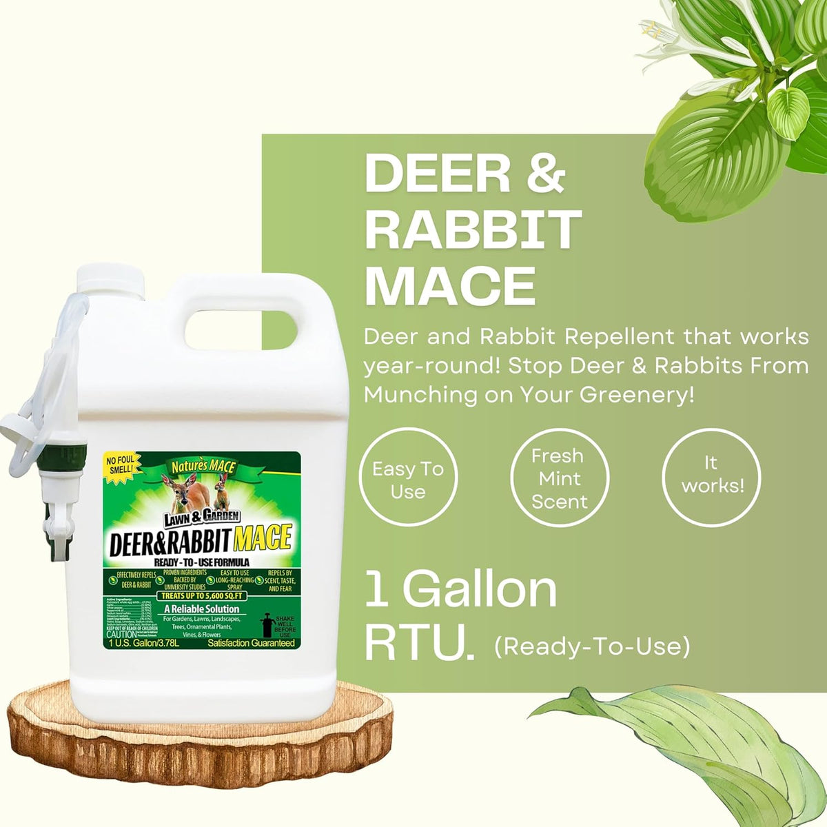 Nature’s MACE Deer and Rabbit Mace, Deer Repellent Spray, 1 Gallon, Deer Repellent for Plants, Flowers, Lawns, & Gardens, Deer Deterrent, All-Season Protection, Protect Plants Fast, Pet & Plant Safe