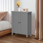 ZENY Bathroom Floor Storage Cabinet with Double Door + Adjustable Shelf, Wooden Organizer Cabinet for Living Room, Bathroom, Bedroom, Modern Home Furniture (Gray)