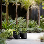 Kante 13",11",9" Dia Black Round Planters (Set of 3), Outdoor Indoor Modern Planter Pots, Lightweight, Weather Resistant, Seamless with Drainage Hole