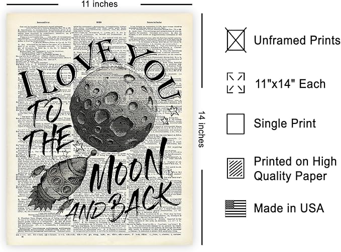 Poster Master Dictionary Art Poster - I Love You To The Moon and Back Print - Motivational Art - Gift for Him, Her & Lovers - Romantic Decor for Dorm, Bedroom or Living Room - 11x14 UNFRAMED Wall Art