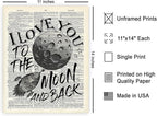 Poster Master Dictionary Art Poster - I Love You To The Moon and Back Print - Motivational Art - Gift for Him, Her & Lovers - Romantic Decor for Dorm, Bedroom or Living Room - 11x14 UNFRAMED Wall Art