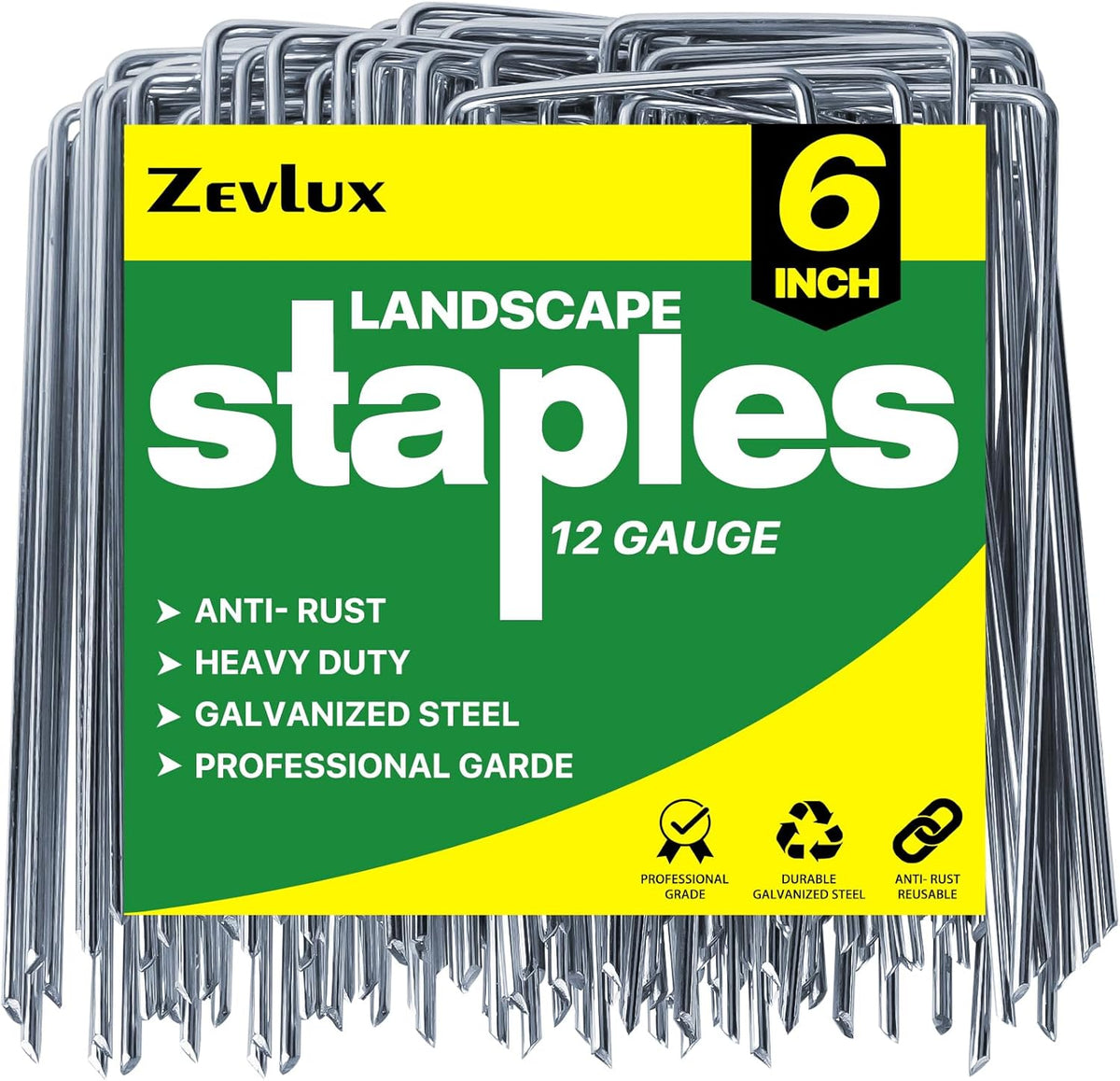 Landscape Staples 6 inch 100 Pack Galvanized Garden Stakes,12 Gauge Heavy Duty Garden Pins for Fences, Lawns, Weed Barriers and Landscape Fabrics, Irrigation Hose,Yard Lawn, Landscape Fabric.