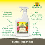Neudorff Garden Insecticide Spray for Roses and Flowers, Kills Fruit Flies, Fungus Gnats, and 100+ Listed Insects on Contact for Organic Gardening, Contact Insecticide, Ovicide Spray (32 oz)