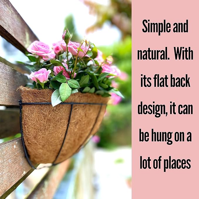 LaLaGreen 16 Inch Large Wall Planter, 2 Pack Rail Hanging Pot with Coco Liner, Black Metal Wall Mounted Flower Basket Box Outdoor Outside Fence Railing Plant Holder Deck Porch Patio Balcony Garden