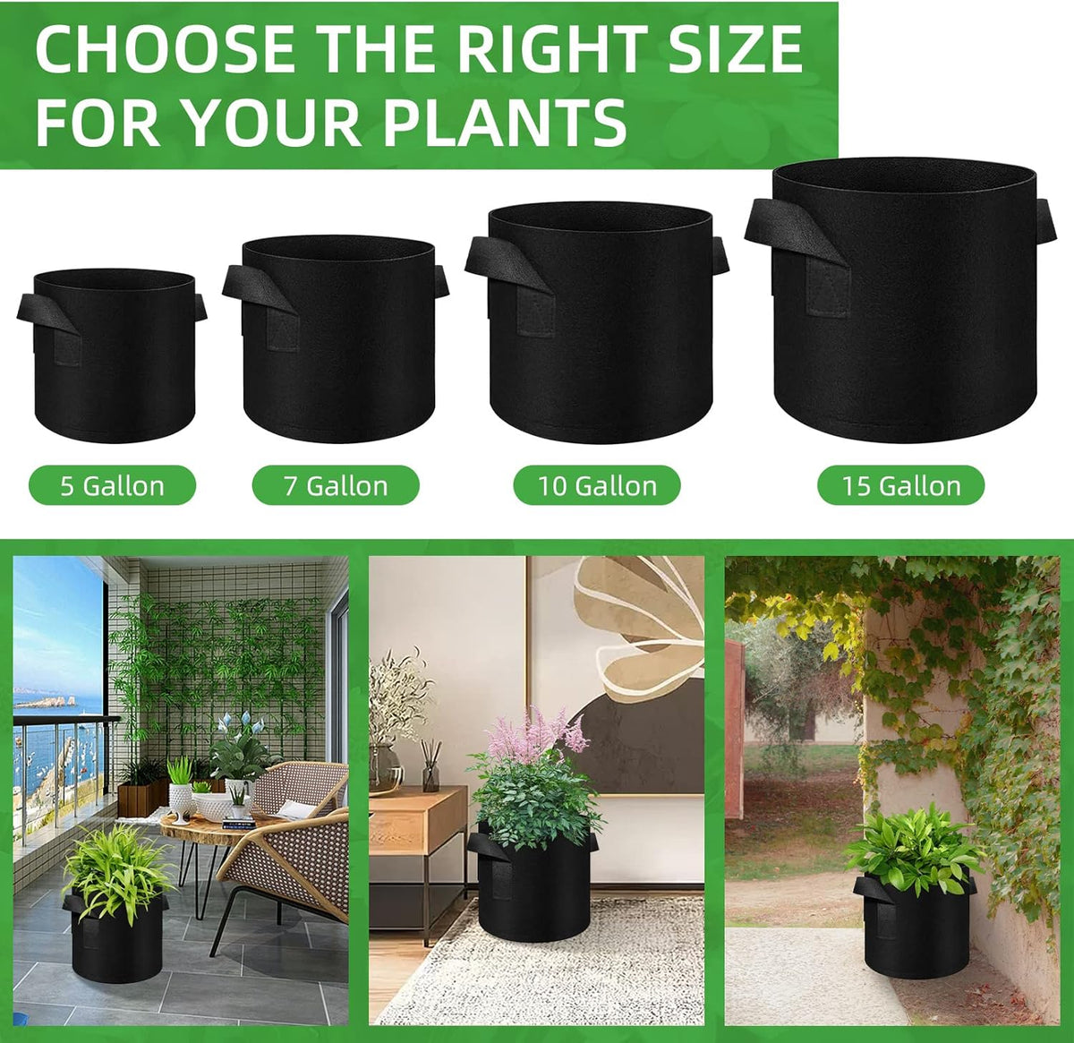 30 Pack 15 Gallon Plant Grow Bags, Breathable Felt Non-Woven Aeration Fabric Plant Grow Pots, Garden Planting Containers for Nursery Vegetable Flower Grow Bags with Handles (19.7x11.8inch)