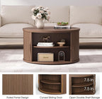 Round Coffee Table with Lifting Top,31.5”Mid Century Modern Lift Top Coffee Table with Hidden Compartment,Fluted Small Center Table for Living Room,Walnut