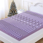 MUXHOMO 2 Inch 7-Zone Queen Mattress Topper, Egg Crate Foam Mattress Topper Queen Size for Back Pain, Lavender Cooling Gel Infused Bed Pad, CertiPUR-US and Oeko-TEX Certification (60"×80")