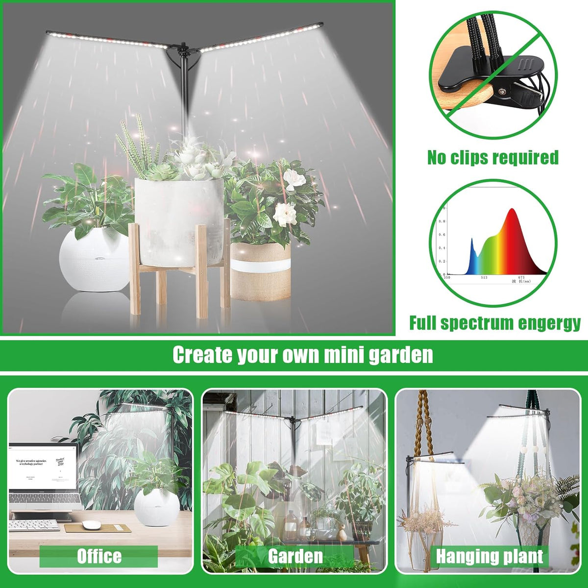 Plant Grow Lights for Indoor Plants Full Spectrum with 3/6/9H Timer & Dimming, Slim Plant Lights for Indoor Growing with 6000K White Red LEDs for Various Plants