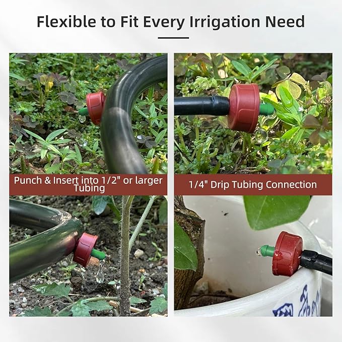 60PCS 0.25 GPH Pressure Compensating Drip Irrigation Spot Watering Drippers/Emitters, Self-Cleaning Constant Flow Drip Irrigation Emitters Heads Irrigation Drippers Parts for Drip Irrigation System