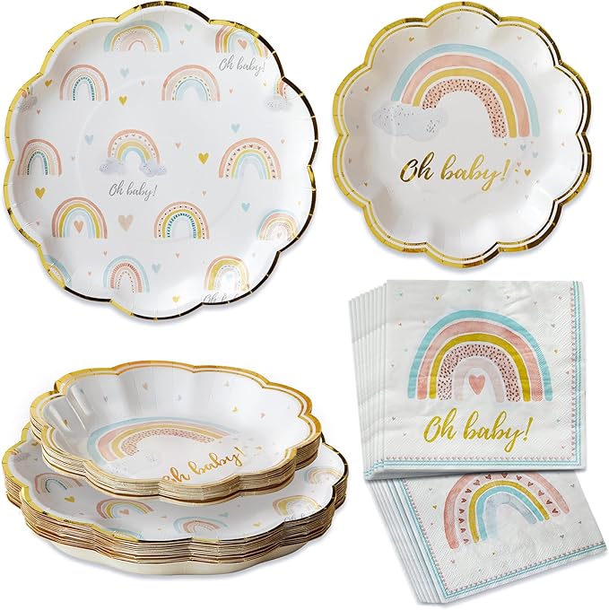 Kate Aspen Boho Rainbow Baby Shower Decorations, One Size, 62 Pc Party Tableware Kit