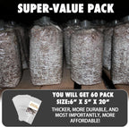 TonGass 60-Pack Autoclavable Mushroom Grow Bags Bulk with Microporous Filter Patchs - Large 6"x5"x20" Extra Thick 80 Micron (=3 Mil)| Mushroom Cultivation Spawn Supply Myco Bag Bulk Substrate Bags