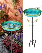 35" Metal Bird Bath for Outside Standing Metal Bird Bath Stake in Ground Iridescent Blue Green Birdbath with Scientifically Designed Color Lure for Birds 12" Detachable Bowl for Garden Patio Yard