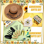Lasnten 16 Pcs Mothers Day Garden Gift for Mom Women Gardening Supplies Birthday Garden Tools Set from Daughters Gloves Apron Insulation Cup Fork Trowel Tote Bags for Plant Lover Present