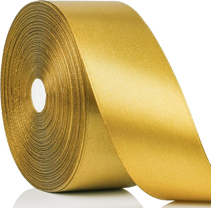 NESCCI 100 Yards Ribbon,1-1/2 Inch Gold Satin Ribbon,Single Face Satin Ribbons,Perfect for Gift Wrapping,Wedding Decoration,Handmade Bows,Wrapping Bouquet, Halloween, Christmas
